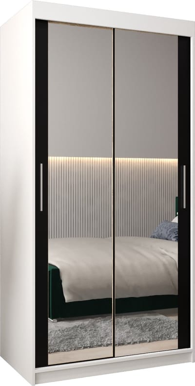 InspireMe - Kledingkast met 2 schuifdeuren, Modern-stijl, Kledingkast met planken (BxHxD): 100x200x62 - TORM III 100 Wit Mat + Zwart