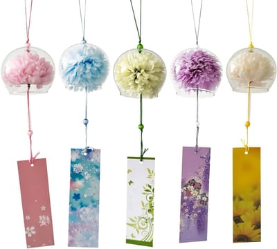 Elegante glazen windgong met 5 hangers, waterdichte klokken voor buiten, decoratieve bloemendecoraties voor binnen en buiten, perfect voor tuin en balkon