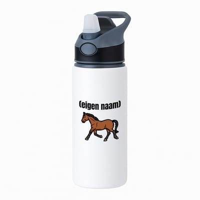 Hacebo® - rennend paard met eigen naam waterfles met rietje zwart - Paarden - paarden liefhebbers - iemand die houdt van paarden - verjaardag - cadeau - kado - water fles - 650ML