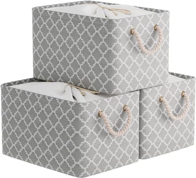 Unyqoos ® Stijlvolle Grijze Opbergmanden Set van 3 met Trekkoord en Handgrepen voor Veelzijdig Gebruik