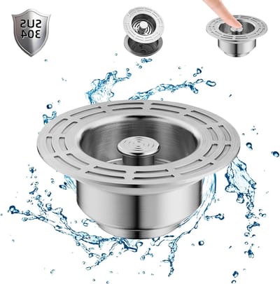 Pop-up afvoerstop voor keuken, roestvrijstalen filter, duurzame afvoeraansluiting, geschikt voor diepte > 40mm, past in elke keukenafvoer