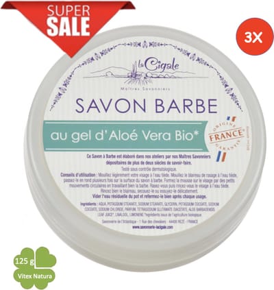 Biologische aloë vera-gel scheerzeep met glycerine 3x150g | La Cigale