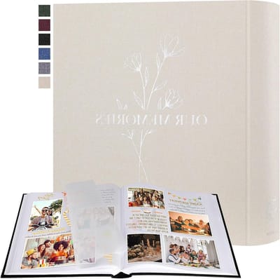 Fotoalbum en Scrapbook voor Herinneringen, Groot Linnen DIY Album met 160 Witte Pagina's en Celofaan Scheidingen voor Foto's van 9 x 13 cm, 10 x 15 cm en 13 x 18 cm