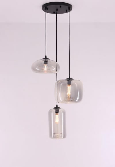 EEf hanglamp 3 bollen met getint grijs glas