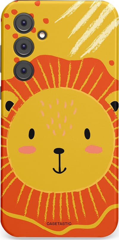 Casetastic hoesje geschikt voor Samsung Galaxy A35 - Dubbellaagse bescherming - Vrolijke leeuw - Fashion Case - Goud Rood Oranje