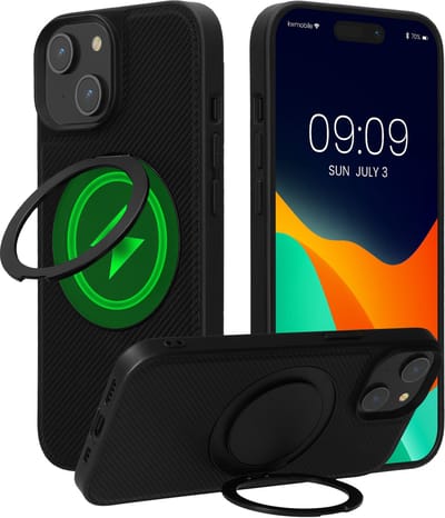 kwmobile Hoesje voor Apple iPhone 15 Smartphonehoesje – Case compatibel met MagSafe – Cover met ringstandaard