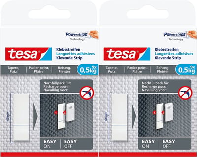 Tesa Powerstrips - 18x - plakstrips - voor behang/pleister klusbenodigdhed - Plakstrips/powerstrips - Dubbelzijdig - Zelfklevend - Tape/strips/plakkers