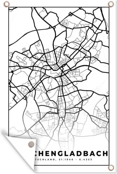Muurdecoratie Kaart - Plattegrond - Mönchengladbach - Stadskaart - 120x180 cm - Tuinposter - Tuindoek