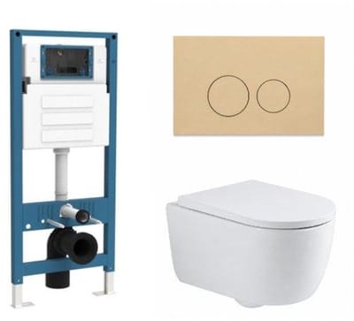 QeramiQ Dely Swirl Toiletset - inbouwreservoir Qeramiq Flush - 35mm zitting - kunststof beige bedieningsplaat - ronde knoppen - glans wit