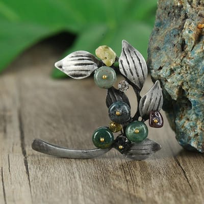 Vrouwen Vintage Klassiek Agaat Bladeren Exquise Emaille Spelden Broches Retro Planten Serie Metalen Badges Voor Dames Feestaccessoires black