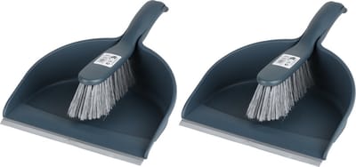 Urban Living Stoffer en blik set - 2x - donkerblauw - zachte borstel - kunststof - 32 x 22 cm