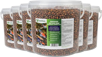 Famiflora Koi Mix OSW 10KG voer voor koivissen - 6x 5L (=30L) - 6mm Korrel - Premium Koivoer - Met Astaxanthine voor Intense Kleuren - Stimuleert gezonde groei zodat je koi groot en sterk worden