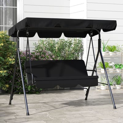 3-zits verandaschommel met verstelbaar dak, robuuste stalen constructie, zwart, 172 x 110 x 153 cm voor tuin en terras