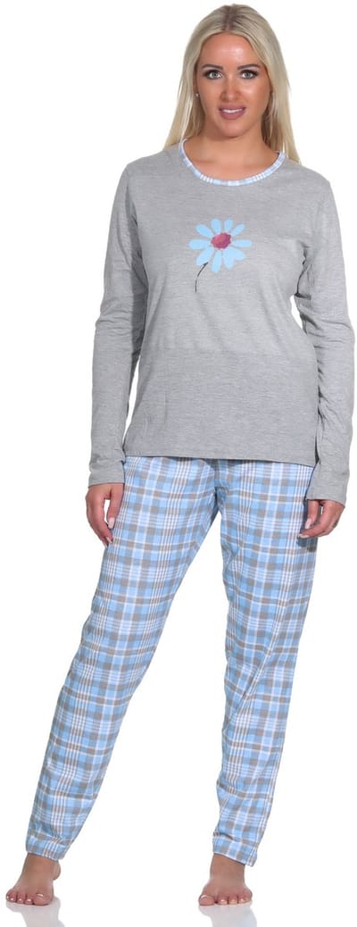 Damespyjama met lange mouwen, pyjama met ruitjesmotief - 112 201 10 733