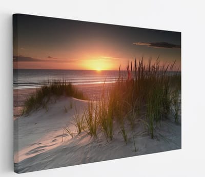 Saammp Canvas Schilderij - Zonsondergang - hoog gras - Strand en Zee - Duinen - 45x30 - Foto op canvas - Wanddecoratie - muurdecoratie Woonkamer - Slaapkamer decoratie - Canvas Print
