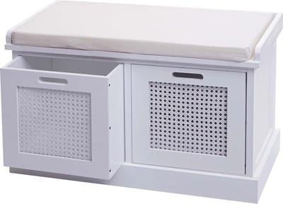 Bank MCW-J49, gestoffeerde bank garderobe bank, kussens opbergdozen opbergvak 47x75x40cm ~ wit, bekleding crème-wit