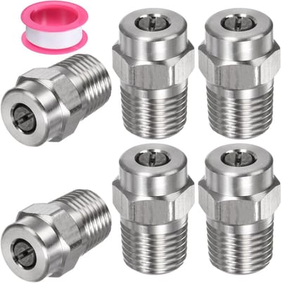 6 Stuks Vervangende Spuitmonden voor Hogedrukreinigers - 45 Graden 1/4 Inch NPT, RVS met Dichtband, Ideaal voor Effectieve Reiniging en Onderhoud