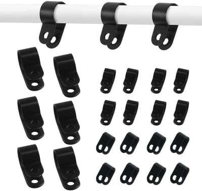 300 Stuks Nylon R Clips voor Kabelbeheer, R Type Kabelclips, Universele Bevestigingsclips in 5 Maten (Zwart)