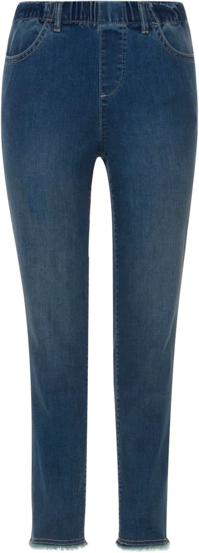Laurasøn - Dames - 7/8-broek in slim fit smalle pasvorm 4-pocket gerafelde zoom - Blauw denim - Maat 52