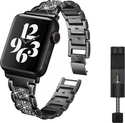 MY PROTECT - Luxe Metalen Diamond Bandje - Geschikt Voor Apple Watch Bandje - Series 1/2/3/4/5/6/7/8/9/10/SE - 38mm - 40mm - 41mm - 42mm - Zwart