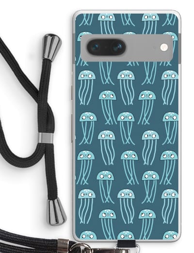 Case Company® - Hoesje met koord geschikt voor Google Pixel 7 hoesje met Koord - Kwallie - Telefoonhoesje met Zwart Koord - Bescherming aan alle Kanten en Over de Schermrand