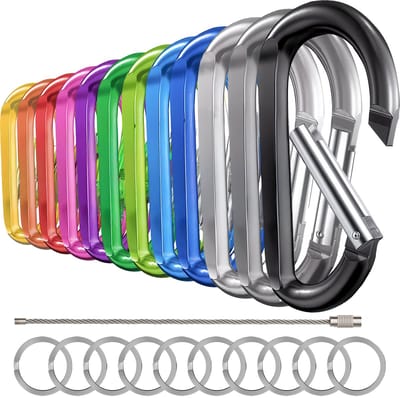 12 Stuks 78mm Multikleur Karabijnhaken Set met Sleutelringen - Carabijn Musketonhaak Sleutelhangers voor Volwassenen - D Carabiners - Karabijn haak Keychain - Karabijnsluitingen ringetjes - DIY Hobby Musketon Sluiting - Mini Karabiners - Carabijnhaak