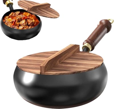Gietijzeren Kookpan - Koekenpan Platte Bodem - Aziatisch Koken - Gelijkmatige Warmteverdeling - 24 cm - Zwart