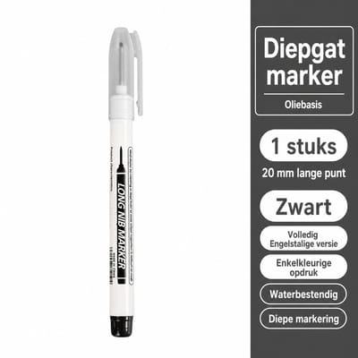 TLVX Lange Permanent Marker Zwart – Markeerstift – Verlengde Timmermans Inkt Potlood – Bouw Markering stift – Timmerman Pen Dun - 20mm Long Tip Marker – Diep Gat – Teken Hout, Metaal, Glas, Spiegel, Tegels, Beton, Keramiek – Zwarte Inkt – 1 stuks