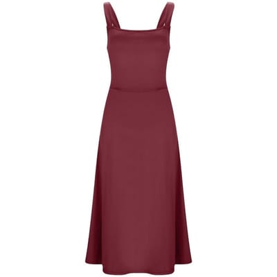 Zomerse midi-jurk met vierkante hals, mouwloos, A-lijn, zwierige zoom, open rug, effen kleur, hoge taille, geschikt voor werk, woon-werkverkeer,デート, gala of feestje. M