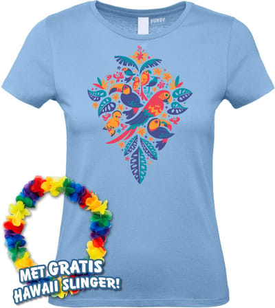 Dames t-shirt Tropicana Birds | Toppers in Concert 2024 | Club Tropicana | Hawaii Shirt | Ibiza Kleding | Lichtblauw Dames | maat XS