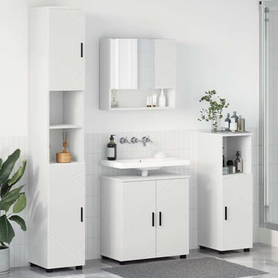 vidaXL - Badkamermeubel - Set - met - opslag - 4 - pcs - Wit - Bewerkt - hout - & - Metaal
