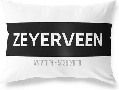 Tuinkussen ZEYERVEEN - DRENTHE met coördinaten - Buitenkussen - Bootkussen - Weerbestendig - Jouw Plaats - Studio216 - Modern - Zwart-Wit - 50x30cm