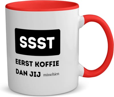 Akyol - ssst eerst koffie dan jij misschien koffiemok - theemok - rood - Quotes - mensen die houden van quotes - koffie liefhebbers - quotes - verjaardagscadeau - verjaardag - cadeau - kado - geschenk - gift - 350 ML inhoud