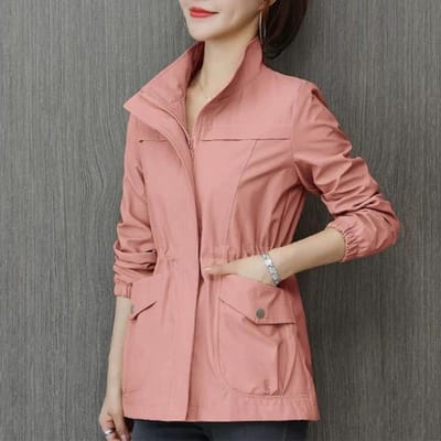 Dubbellaags dames windjack lente herfst korte jas mode plus maat opstaande kraag dames jas M roze