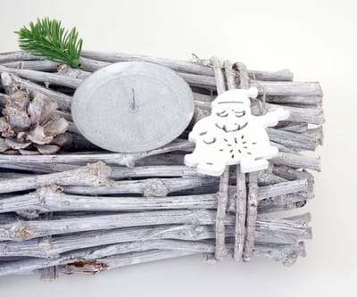 Adventskrans langwerpig, kerstdecoratie adventsarrangement, hout 60x16x9cm wit-grijs ~ zonder kaarsen