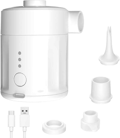 Ynkkvre - Luchtpomp-Luchtcompressor - Elektrische luchtpomp - Zwembadpomp-Draagbaar- 2-in-1-5200 mAh - 450 l/min-Oplaadbare accu - Met 4 spuitmonden en opbergtas - Snelpomp voor boot/luchtbed - Wit