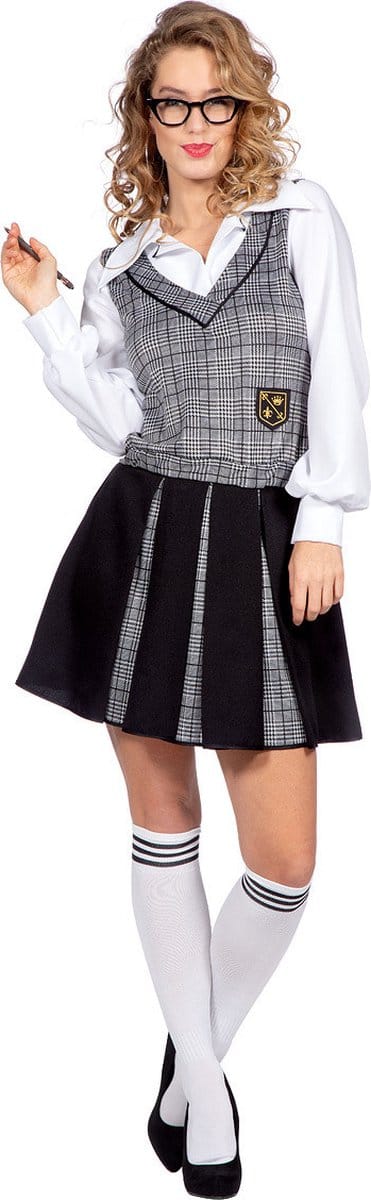 Schoolmeisje Outfit Grijs Zwart Dames - Maat 38