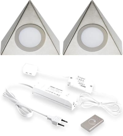 Hera Delta LED set van 2 onderbouw spots met dimmer 24V/15W RVS LVSET2DELDI
