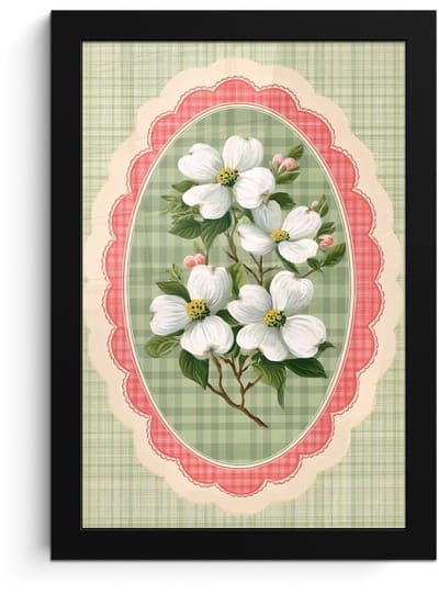 Poster in lijst - Fotolijst 20x30 cm - Posters - Bloemen - Illustratie - Geruit - Groen - Posterlijst zwart - Decoratie - Wanddecoratie woonkamer - Muurdecoratie slaapkamer
