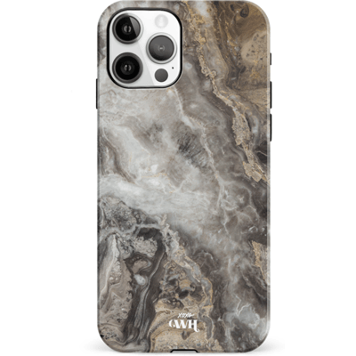 xoxo Wildhearts Marble Grey River - Double Layer - Hoesje geschikt voor iPhone 11 Pro Marmer hoesje shockproof - Hard Case beschermhoesje geschikt voor iPhone 11 Pro - Grijs