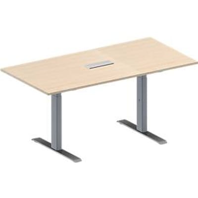 Schäfer Shop Genius Vergadertafel MODENA FLEX, in hoogte verstelbaar, 3-voudige contactdoos, rechthoekige vorm, T-poot rechthoekige buis, B 1600 x D 800 mm, esdoornpatroon