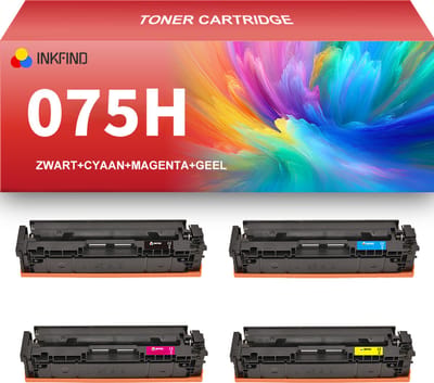 INKFIND 075H Zwart/Cyaan/Magenta/Geel tonercartridge compatibel met Canon 075H geschikt voor Canon i-Sensys MF664Cdw MF667Cdw LBP646Cdw/LBP647Cdw/Color imageCLASS MF665Cdw/MF663Cdw/MF662Cdw - 4-pack BKCMY