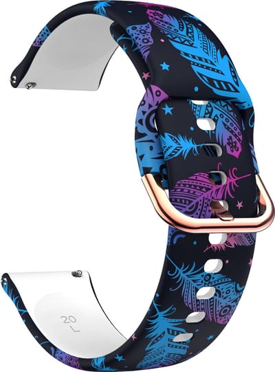 Strap-it Smartwatch bandje 20mm - siliconen bandje veren print geschikt voor Polar Ignite / Ignite 2 / Ignite 3 / Unite / Pacer - Huawei Watch GT 2 42mm / GT 3 42mm / GT 3 Pro 43mm