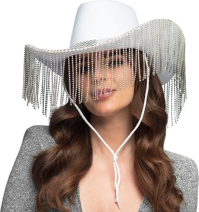 Boland - Hoed cowboy Showgirl wit Wit - 59 - Volwassenen - Unisex - Festival - Bride to be