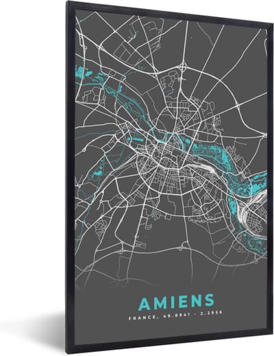 Fotolijst incl. Poster - Amiens - Stadskaart - Kaart - Plattegrond - Frankrijk - 40x60 cm - Posterlijst