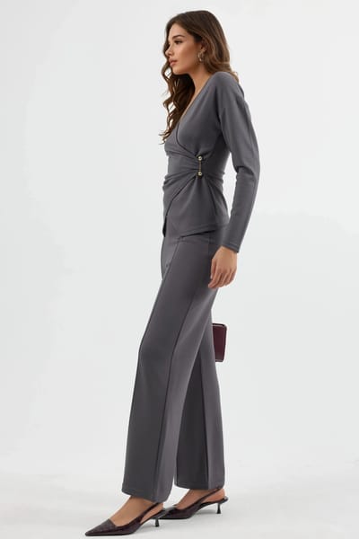 Accessoire Detail Blouse & Broek Twee-Delig Set