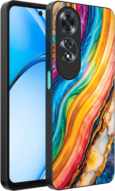 Smartphonica Telefoonhoesje Geschikt voor Oppo A60 met Regenboog Goud Marmer Opdruk - TPU Backcover Case Rainbow Gold Marble Design geschikt voor Oppo A60