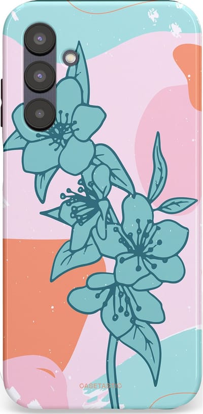 Casetastic hoesje geschikt voor Samsung Galaxy A25 - Dubbellaagse bescherming - Roze Oranje Turqoise Bloemen Modern - Fashion Case - Wit Mintgroen Perzik Lichtroze