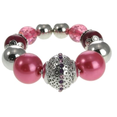 Behave - rekarmband speels chic - roze tinten en zilverkleur steentjes