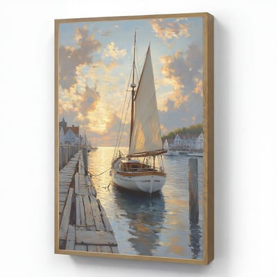 Wandlamp 60x90 cm - Oplaadbaar - Zeilboot - Zon - Pier - Hout - Wandlampen binnen woonkamer - Slaapkamer lamp - Decoratieve nachtlamp - Vloerlamp draadloos